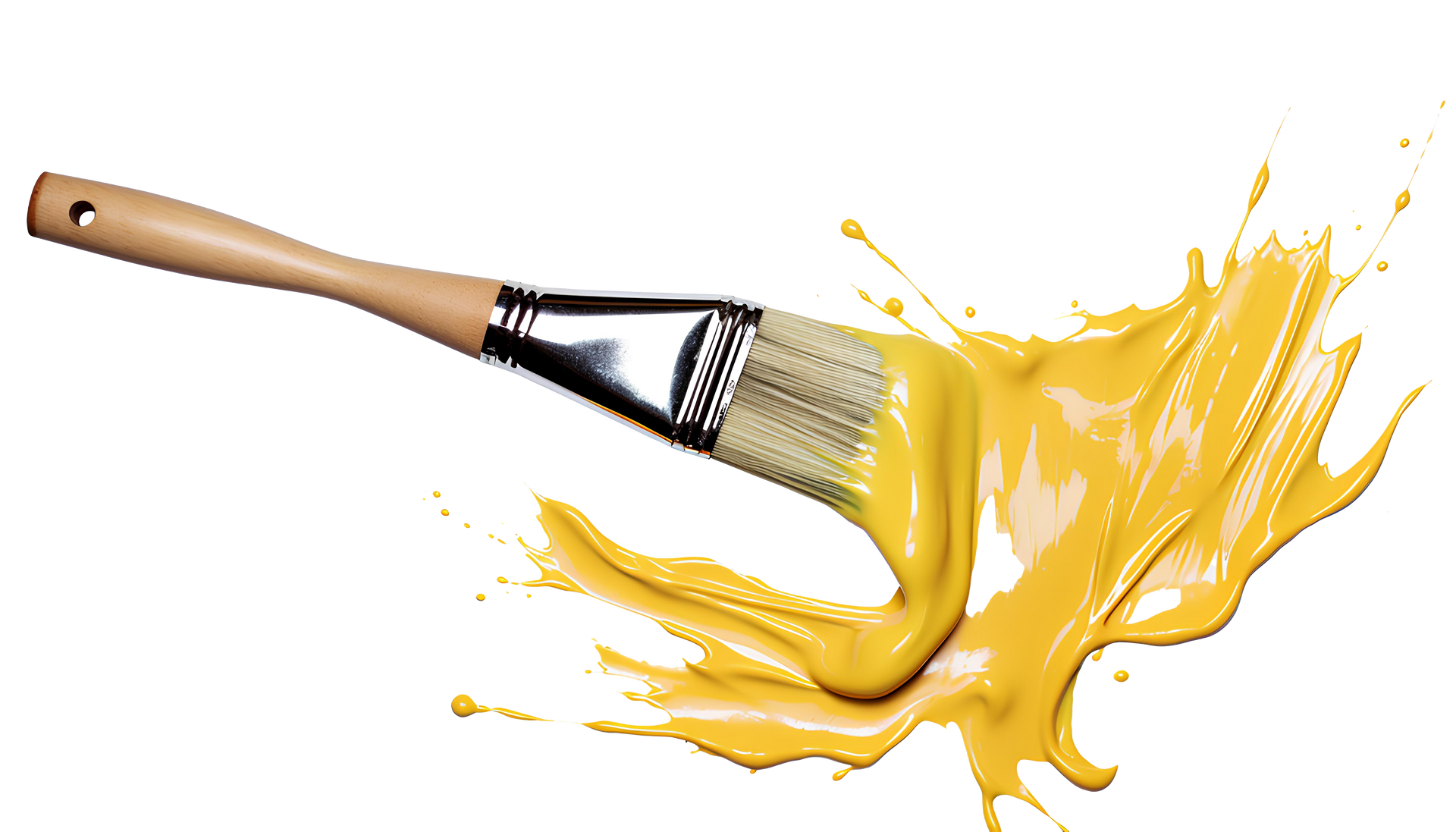 Un pinceau avec de la peinture jaune.