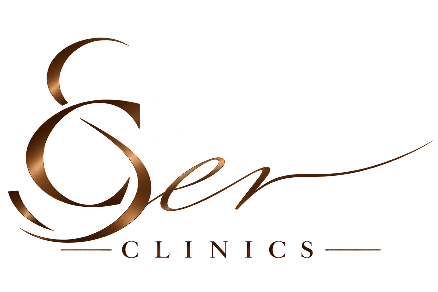 Logotipo marr&oacute;n de &laquo;Ser Clinics&raquo; con letras caligr&aacute;ficas elegantes sobre un fondo blanco
