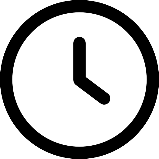 Black clock icon on a white background, showing about 4:00