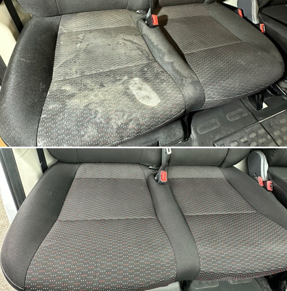 Photo avant/après du nettoyage d'une banquette de voiture