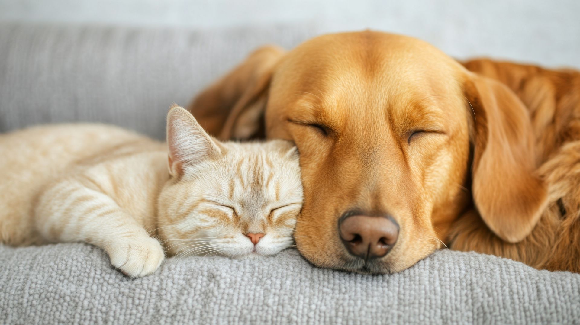 Un chat et un chien dorment l'un contre l'autre.