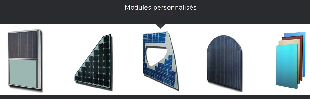 Une rangée de différents types de panneaux solaires sur fond blanc