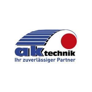 Ein blau-weißes Logo für eine Firma namens ak technik