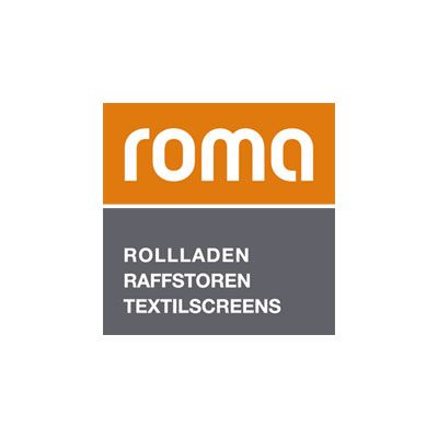 A logo for roma rollladen raffstoren textilscreens