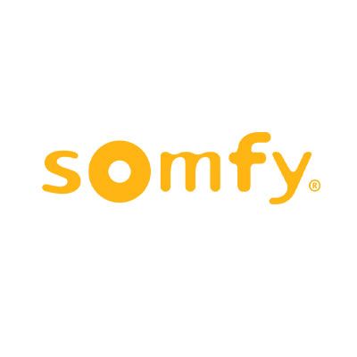 Das Somfy-Logo ist gelb und orange auf weißem Hintergrund.