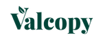 El logotipo de valcopy es verde y tiene una hoja.