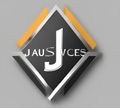 Logotipo estilizado en forma de diamante negro, blanco y dorado con una J grande y el texto parcial &ldquo;JAUS VCES&rdquo;.