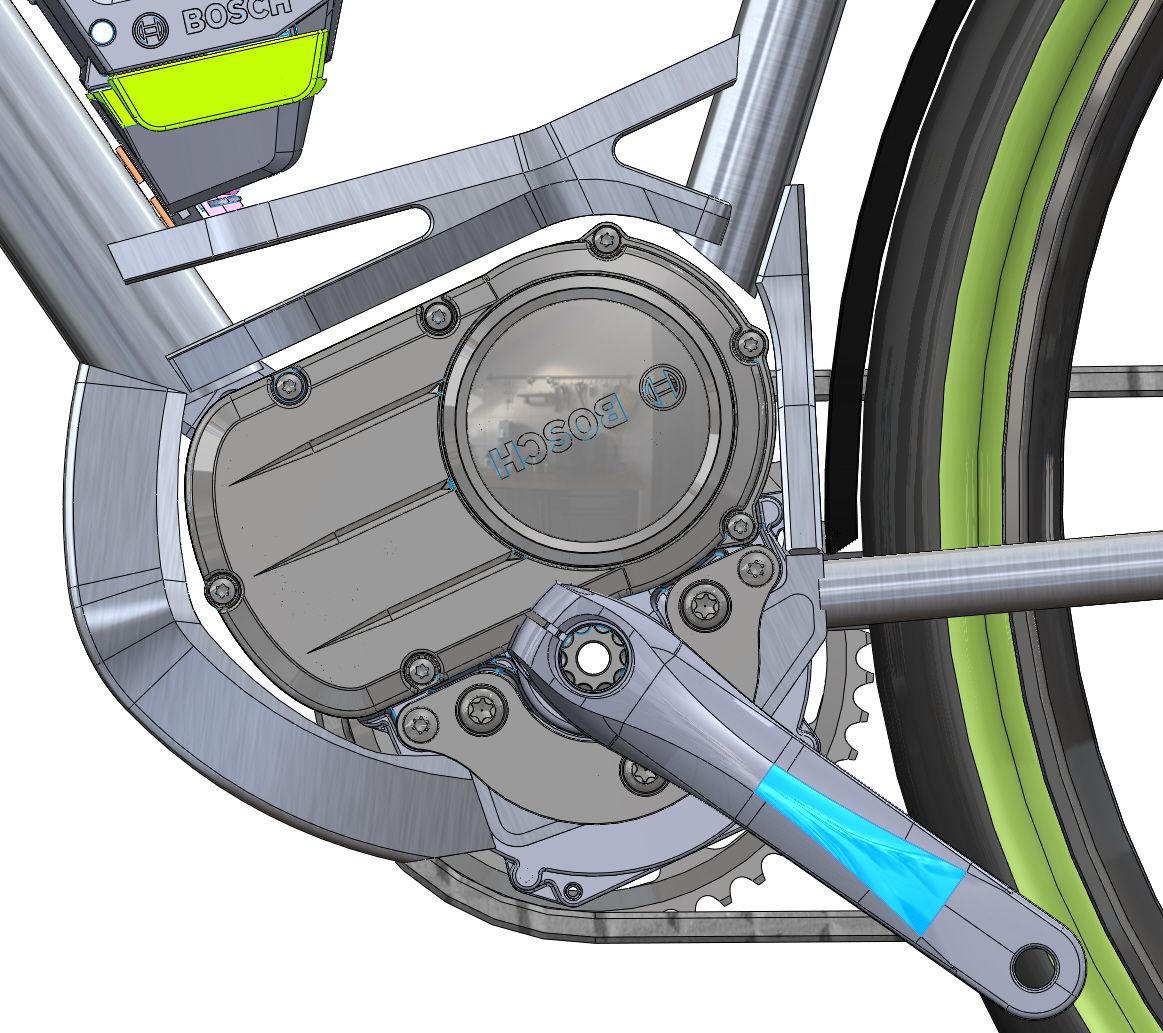 3D CAD Screenshot image of a Bosch  drive unit frame integration concept