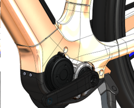 3D CAD image of a Pedelec frame section with Yamaha drive unit
