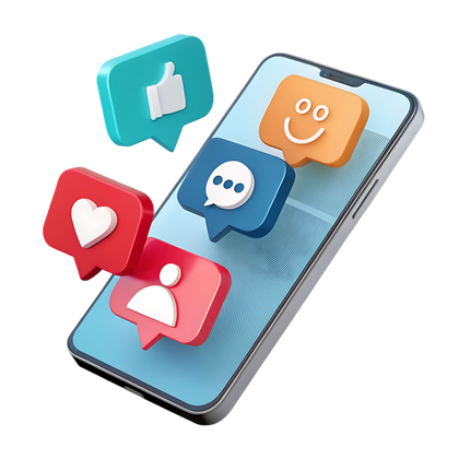 Smartphone avec icônes de notification des réseaux sociaux, incluant les mentions J’aime, les commentaires et le profil.