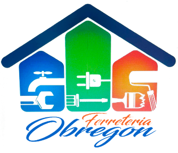 Un logotipo colorido para ferretería obragon con una casa en el medio.