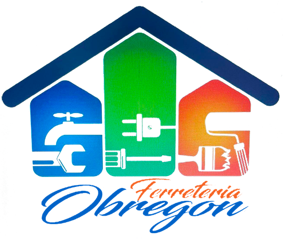 Un logotipo colorido para ferretería obragon con una casa en el medio.