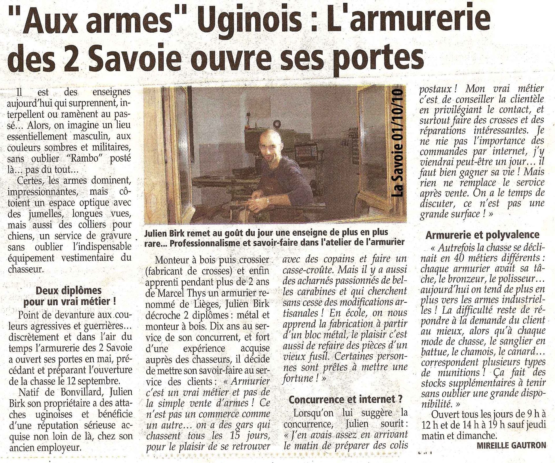 Article de presse du journal La Savoie du 01 octobre 2010