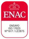 Logotipo de acreditación ENAC rojo y blanco. Contiene los textos 