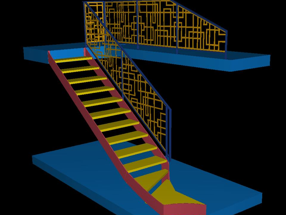 Dessin 3D d'escaliers et rambarde 3