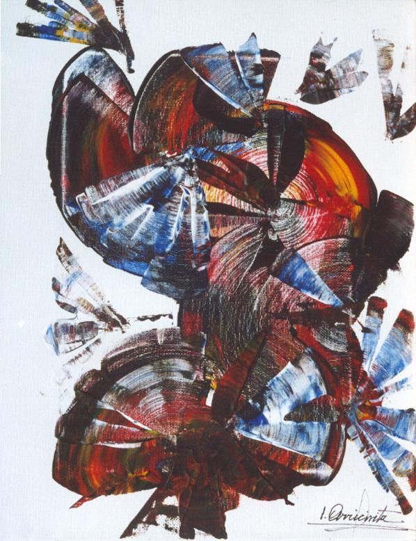 Arte de acuarela abstracto en azules, púrpuras y amarillos; un efecto texturizado y en capas.