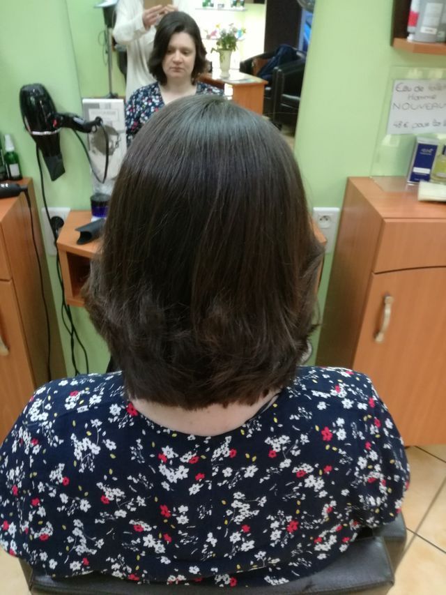 Cheveux bruns mi-longs avec dégradé vue de dos