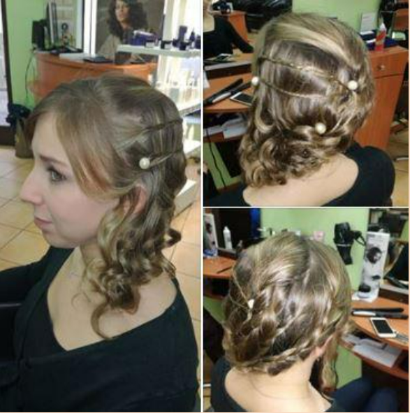 Montage de 3 photos montrant une coiffure avec tresses et perles dans les cheveux