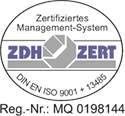 ZDH ZERT certification mark, circular design with text: 