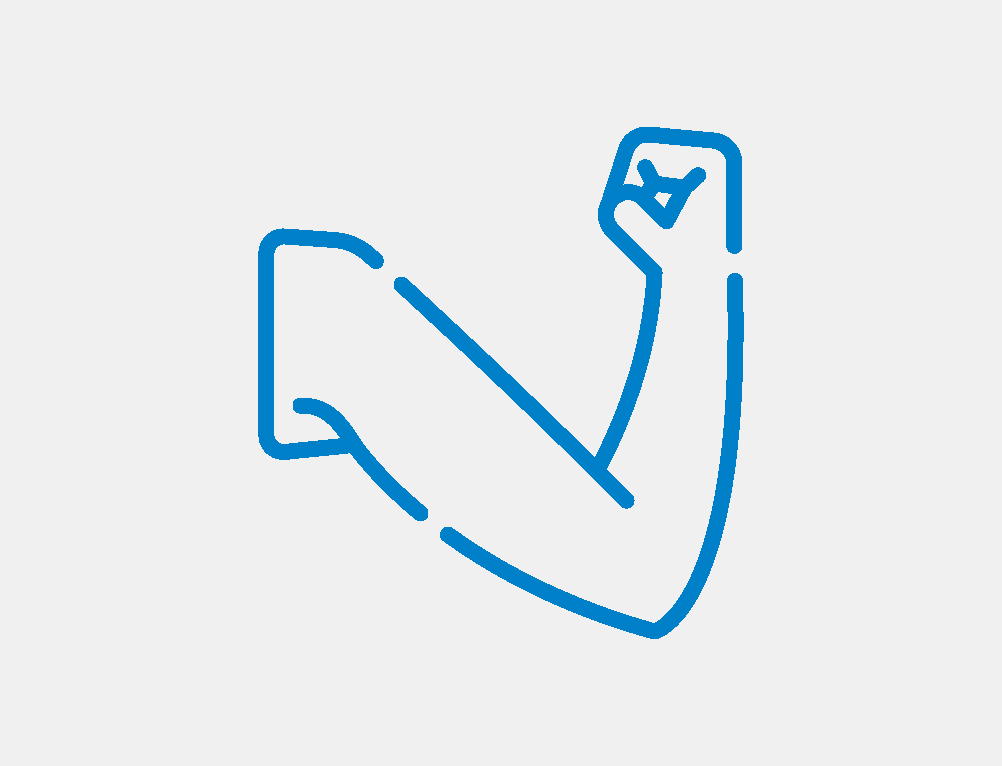 Blauer Umriss eines gebeugten Arms.