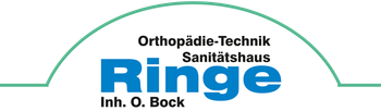 Logo von Ringe, einem Orthopädie- und Sanitätshaus, mit blaugrüner Schrift.