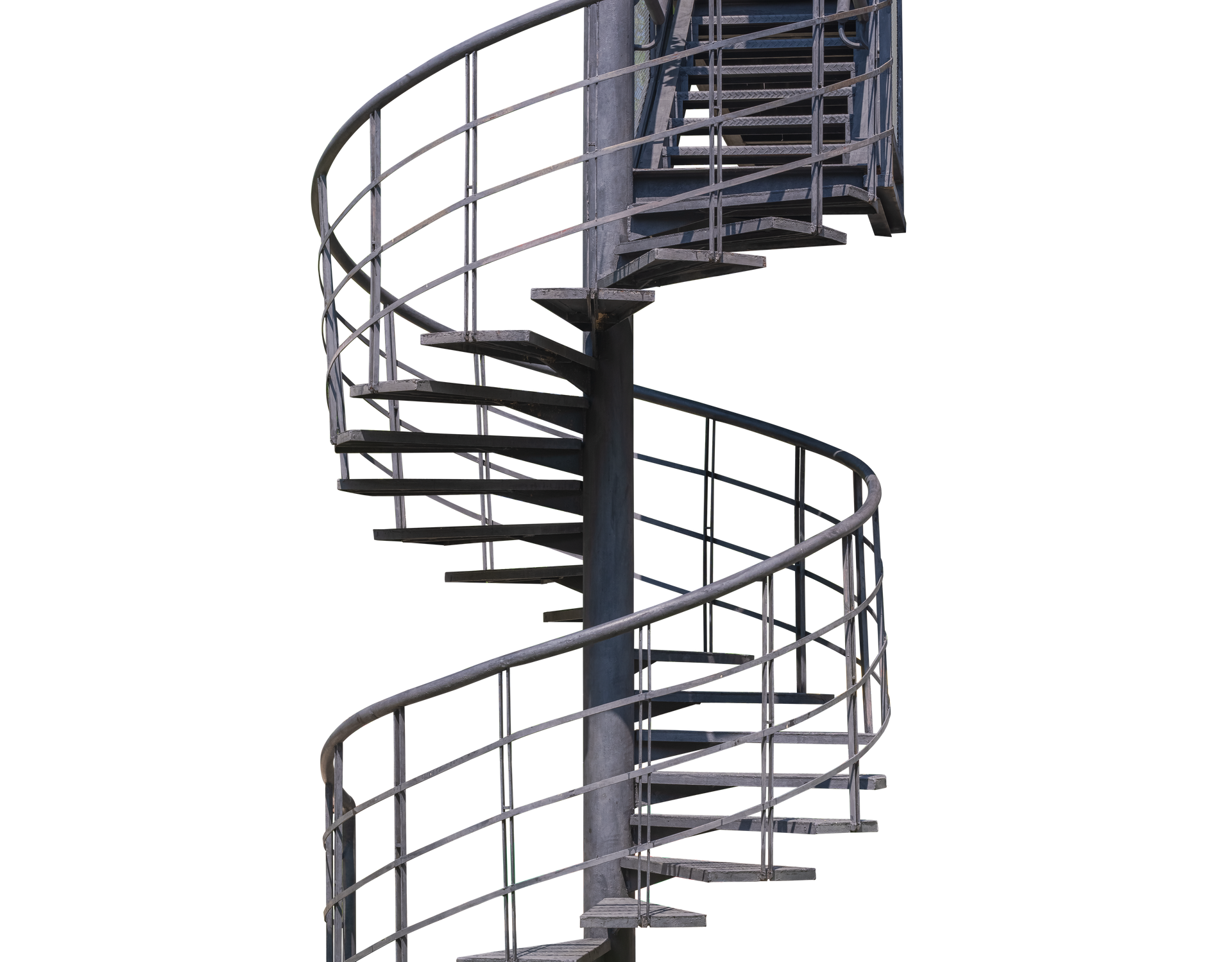 Un escalier noir en colimaçon.