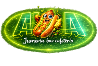 Logotipo de un bar/cafeter&iacute;a de perritos calientes "AIDA" en Almer&iacute;a; un perrito caliente de dibujos animados