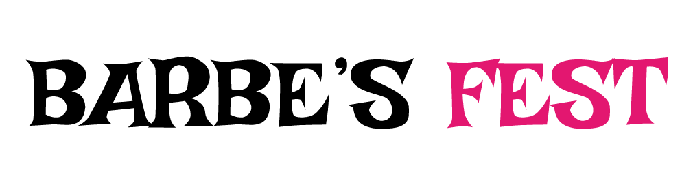 Logotipo de Barbe's Fest en texto negro y rosa sobre fondo blanco.