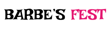 Logotipo de Barbe's Fest en texto negro y rosa sobre fondo blanco.
