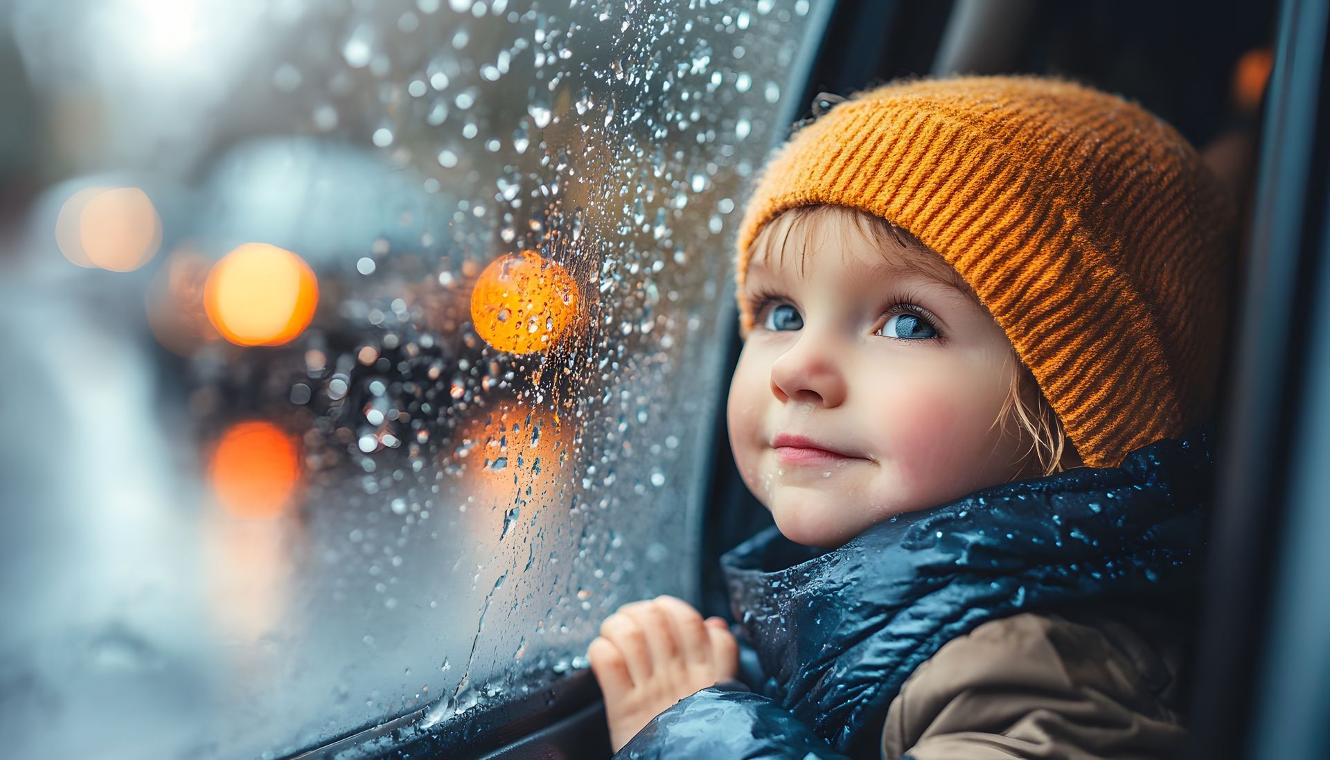Enfant près d'une vitre de voiture