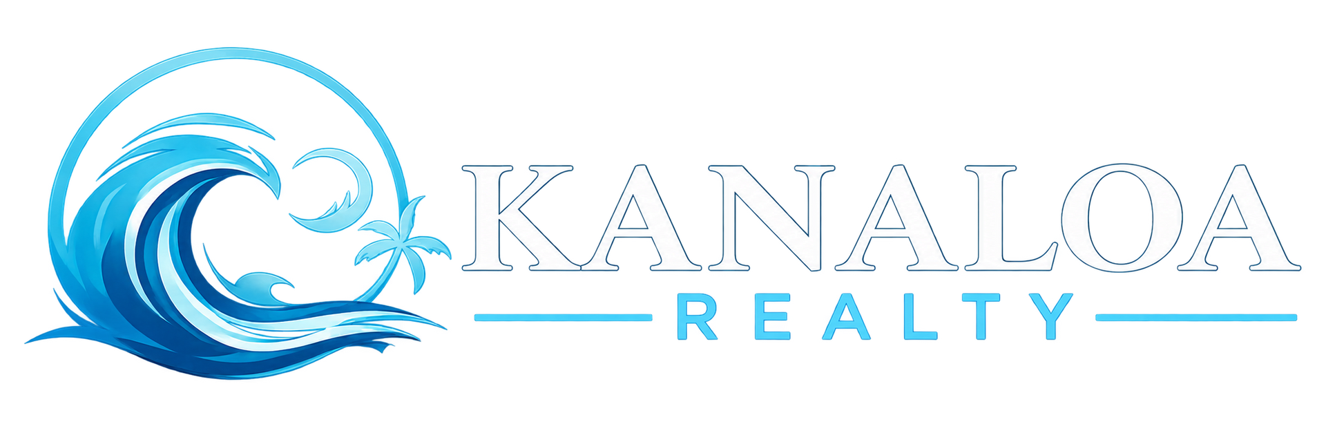Kanaloa Realty logo with blue wave and palm tree over gray and teal text