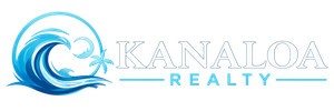 Kanaloa Realty logo with blue wave and palm tree over gray and teal text