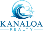 A logo featuring two light blue palm trees above stylized ocean waves, with the text 
