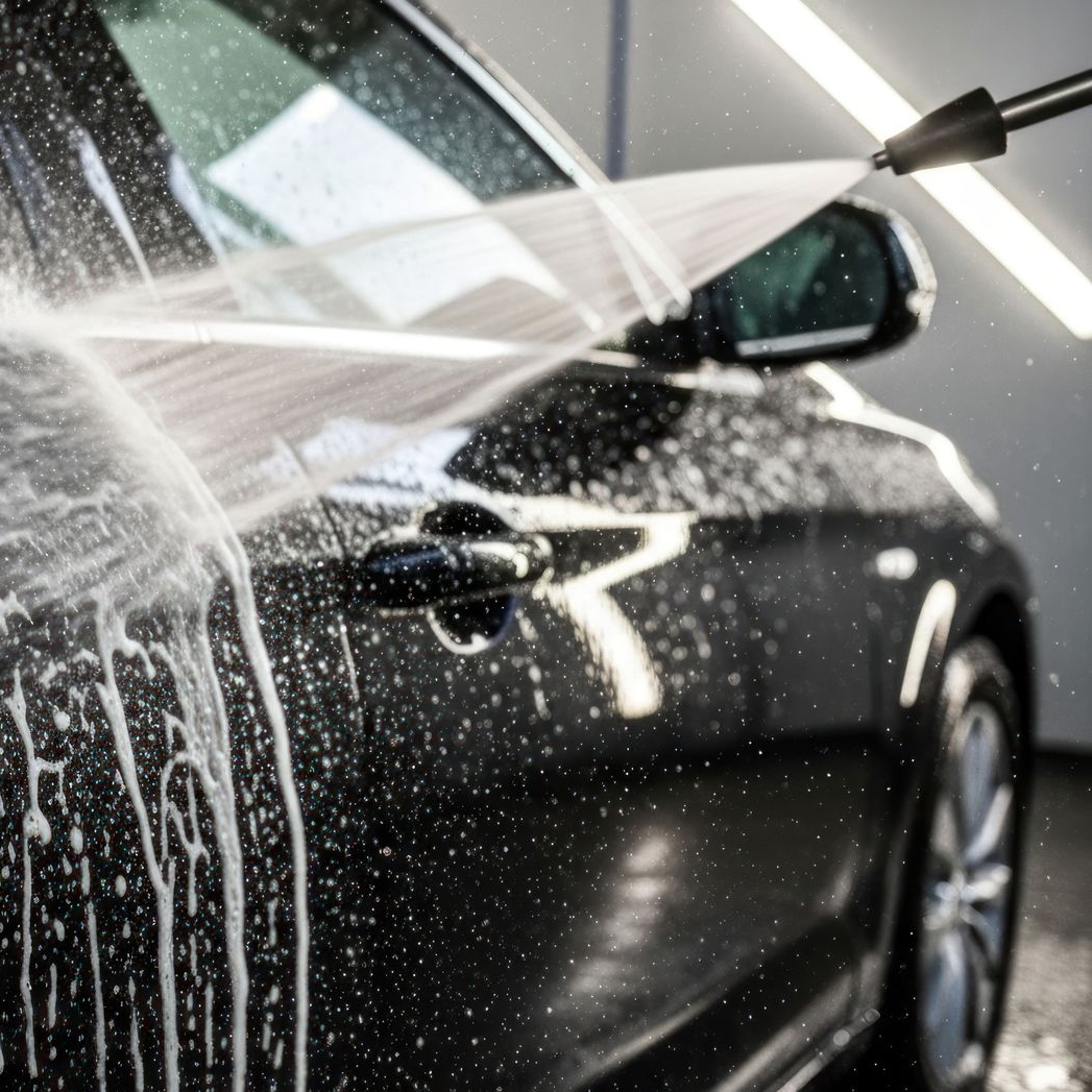 Un jet à haute pression sur une voiture.