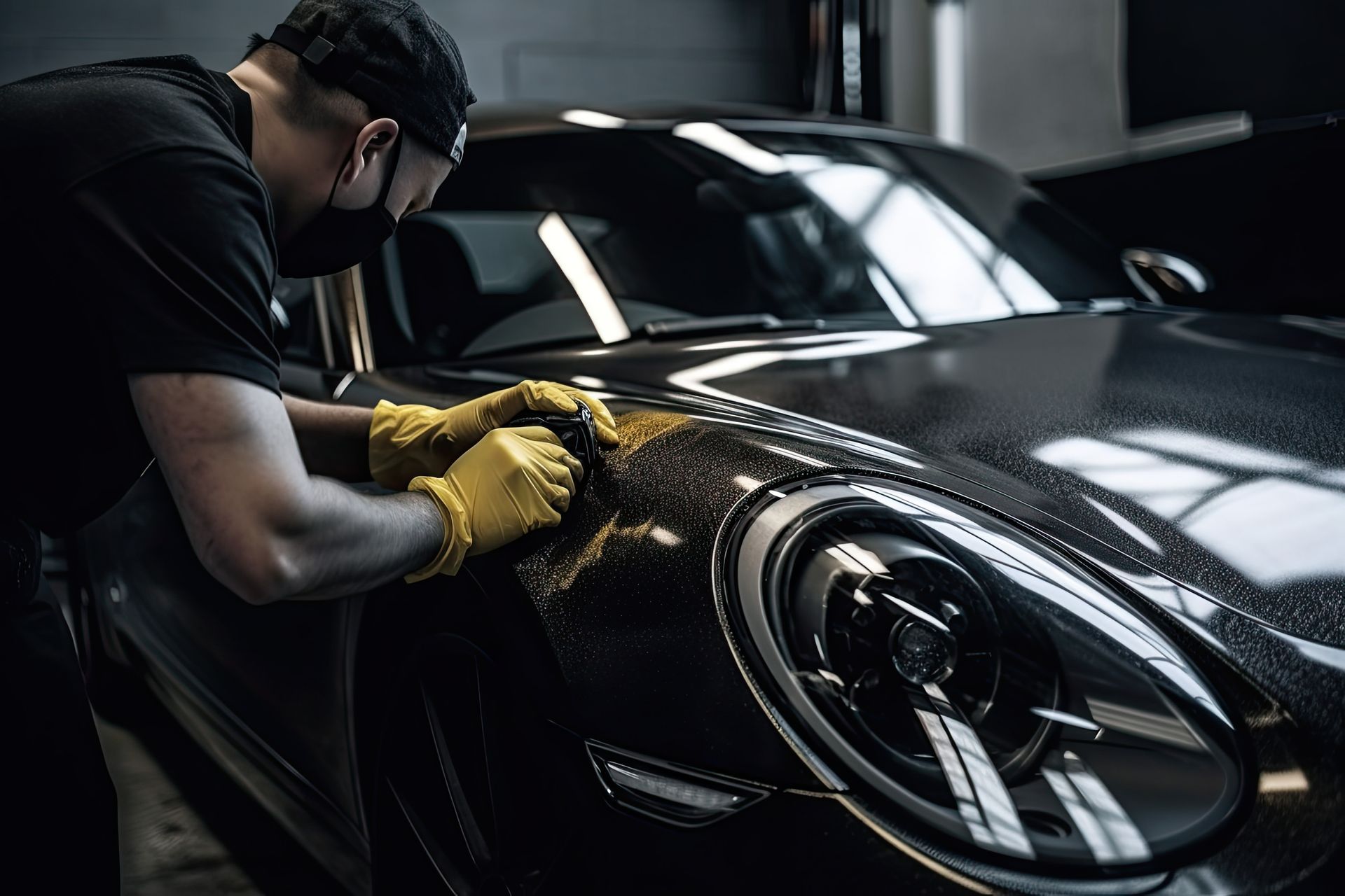 La carrosserie d'une voiture noire.