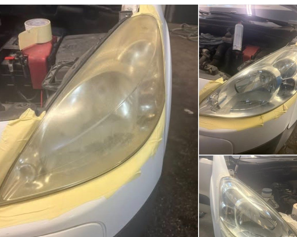 Le phare avant gauche d'une voiture.