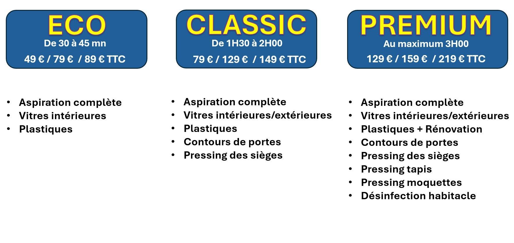 Les formules de Sublim Car 74.