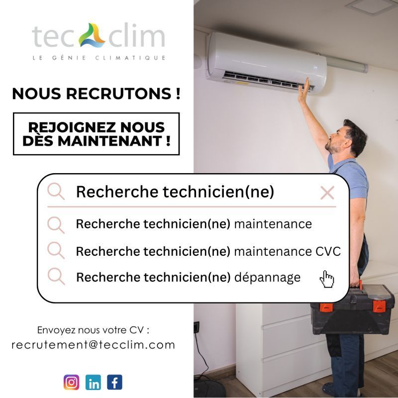 Offre d'emploi pour des techniciens de maintenance et de réparation de systèmes de chauffage, ventilation et climatisation.