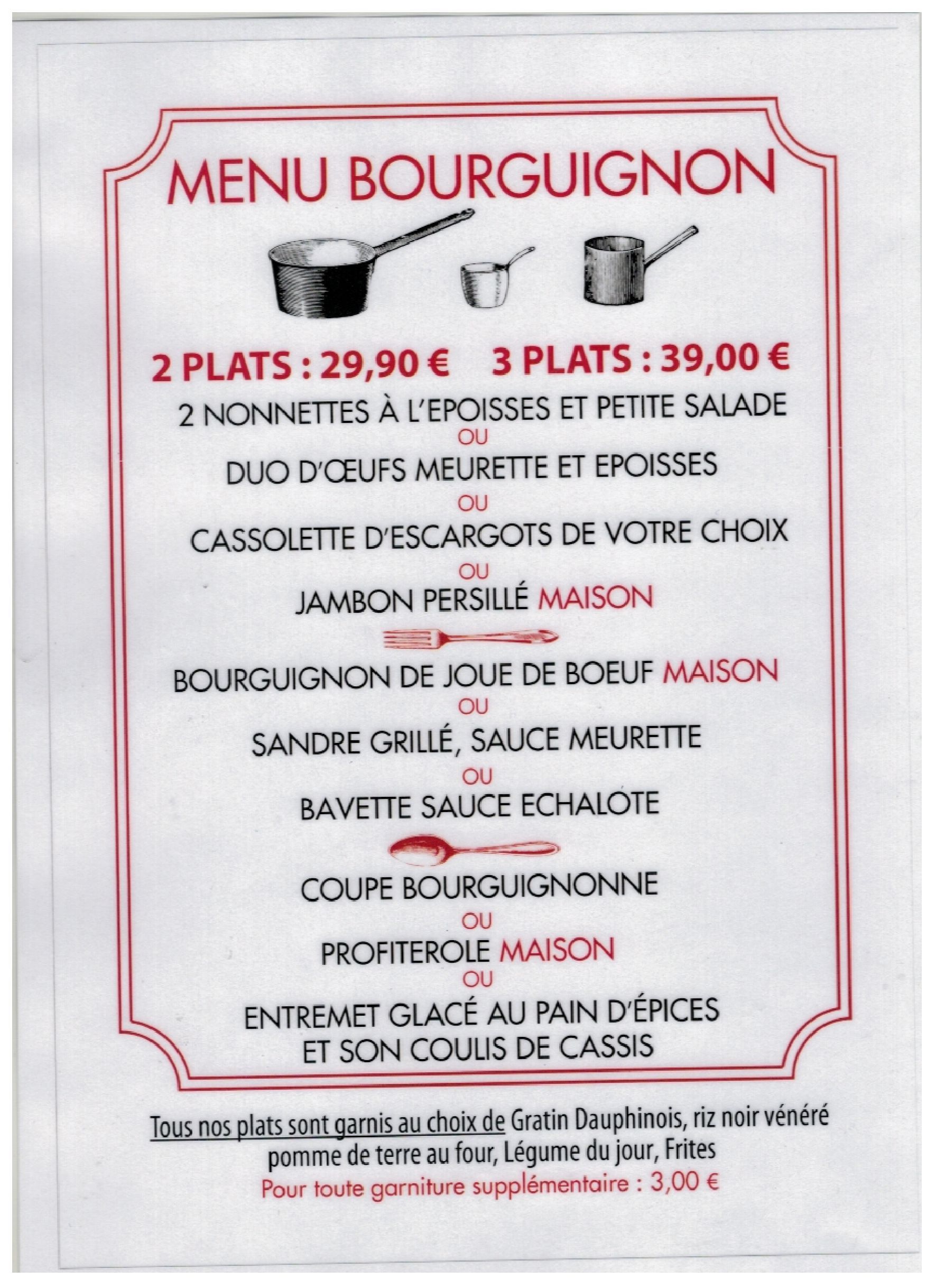Carte des menus Bourguignon 