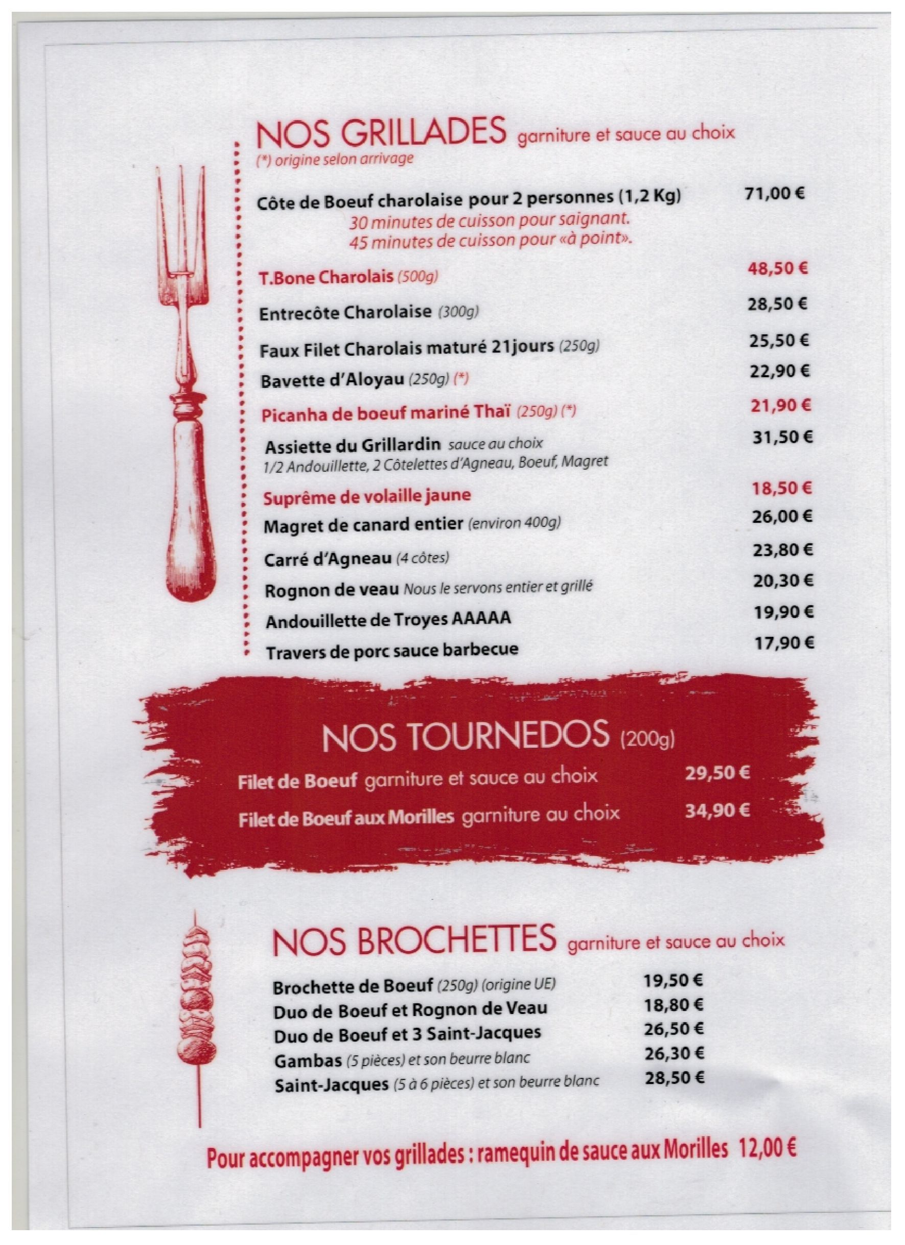 Carte des grillades 