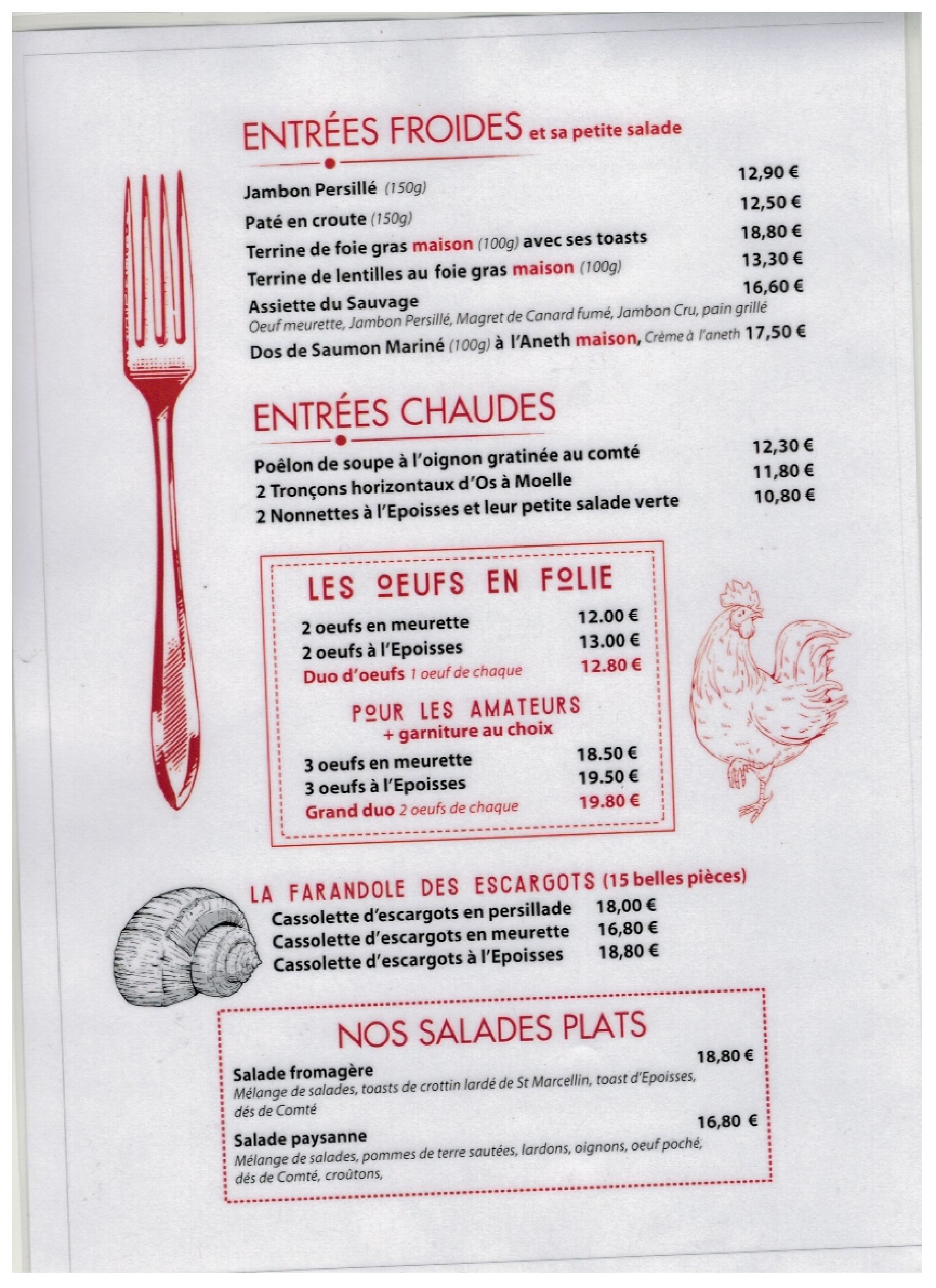Carte des entrées froides 