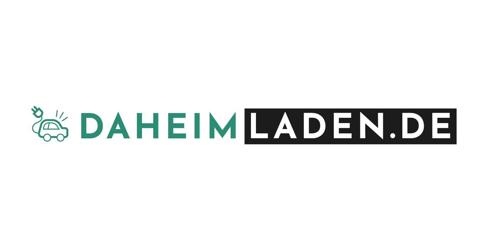 Logo für Daheim Laden, mit einem grünen Auto mit Blitz und dem Text „DAHEIM LADEN.DE“.