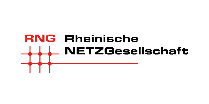 Logo of Rheinische NetzGesellschaft, with text "RNG" in red and "Rheinische NETZGesellschaft" in black.