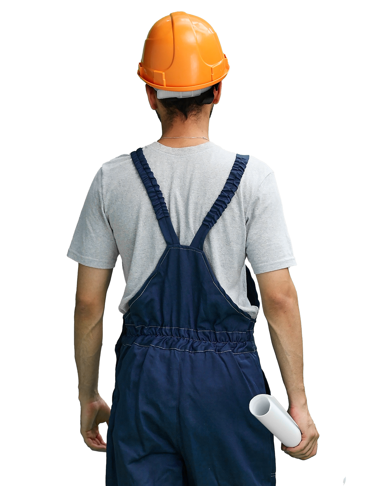 Ouvrier du bâtiment portant un casque orange