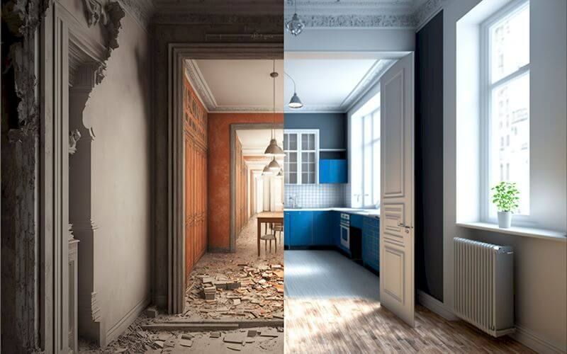 Échelle et matériel de peinture dans une pièce avec un mur