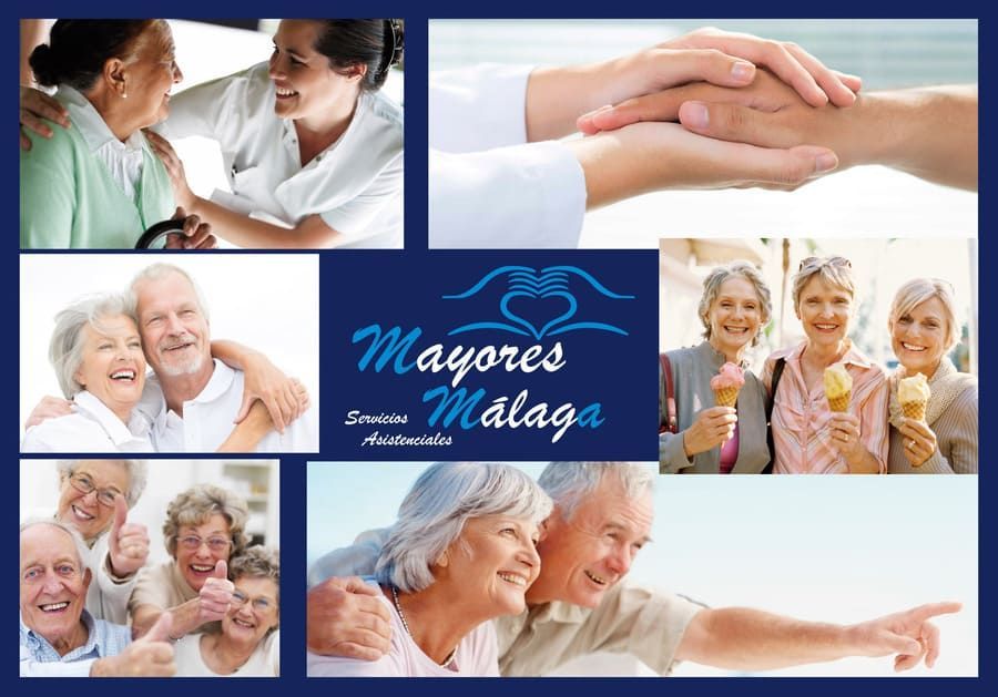 Un collage de fotos de personas mayores con las palabras mayores malaga en la parte inferior.