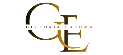 Logotipo para Gestoria Euroma, con letras doradas y diseño circular.