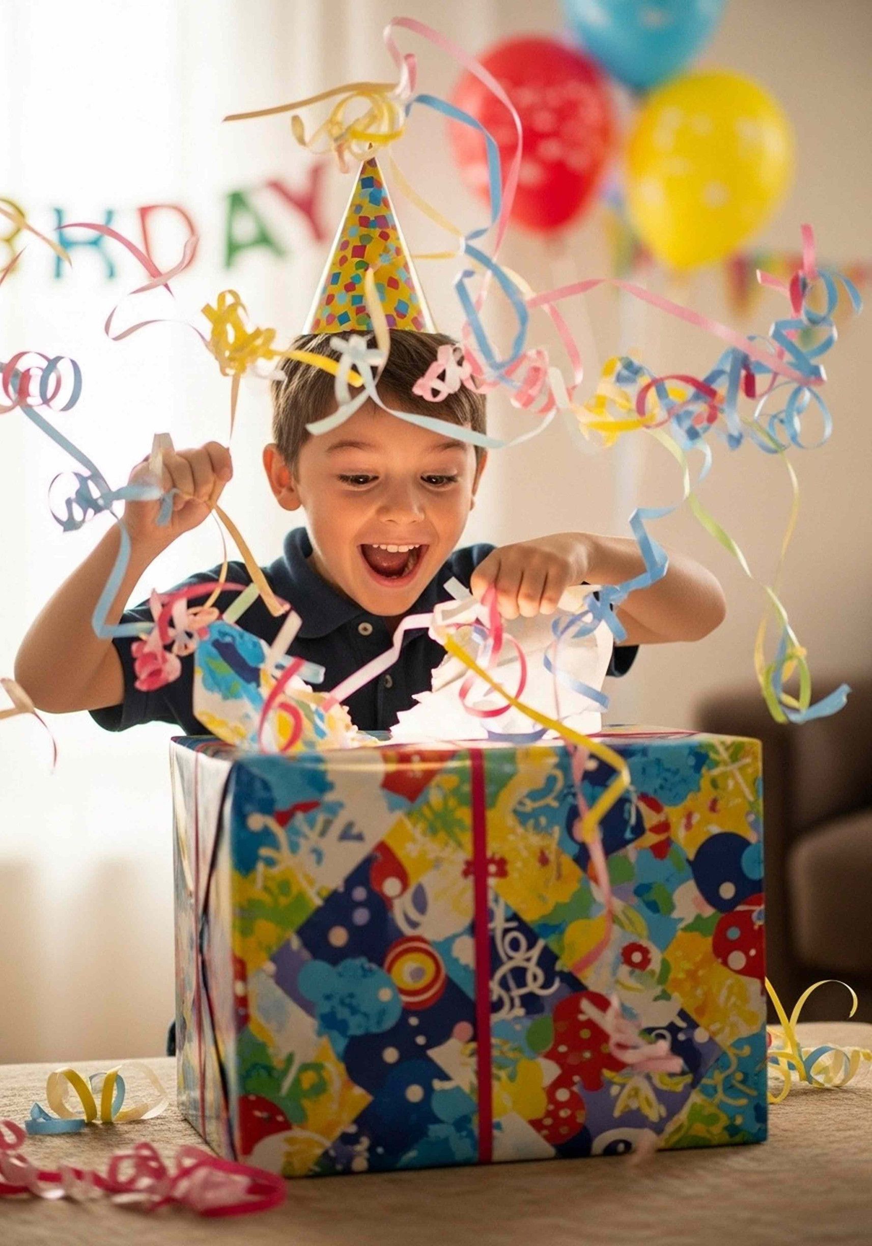 En una fiesta al aire libre con globos y luces, los niños juegan en un colorido tobogán inflable.