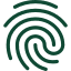Un icono de huella digital verde sobre un fondo blanco.