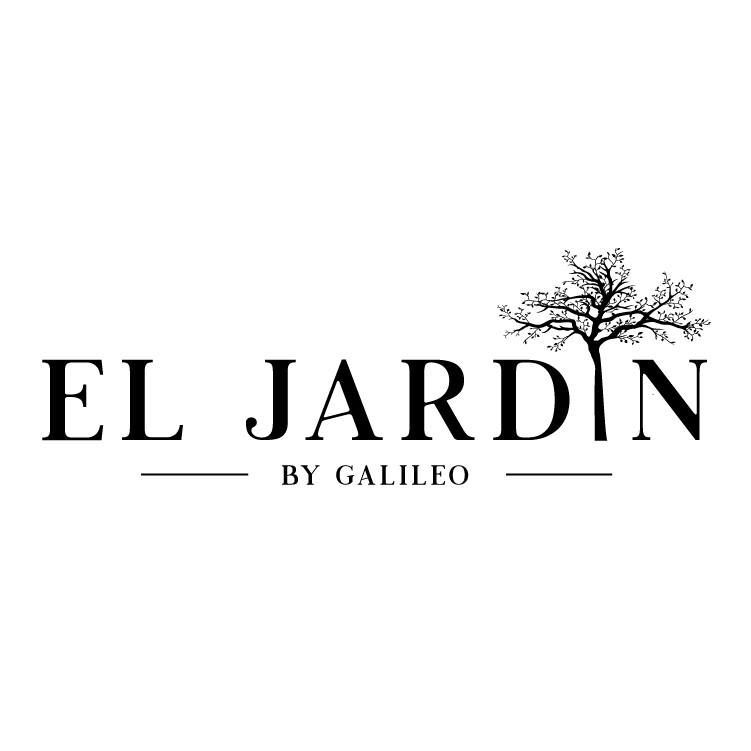 Logotipo: "El Jard&iacute;n" en texto negro con un gr&aacute;fico de &aacute;rbol, "por Galileo" debajo.